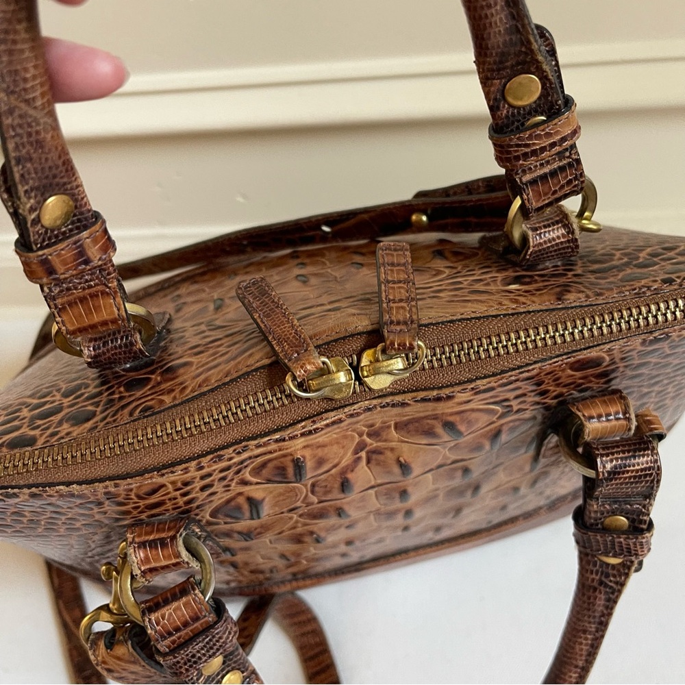 BRAHMIN Vintage Rare 25th Anniversary Croc Embossed Tote Crossbody Bag Pecan - Picture 6 of 12